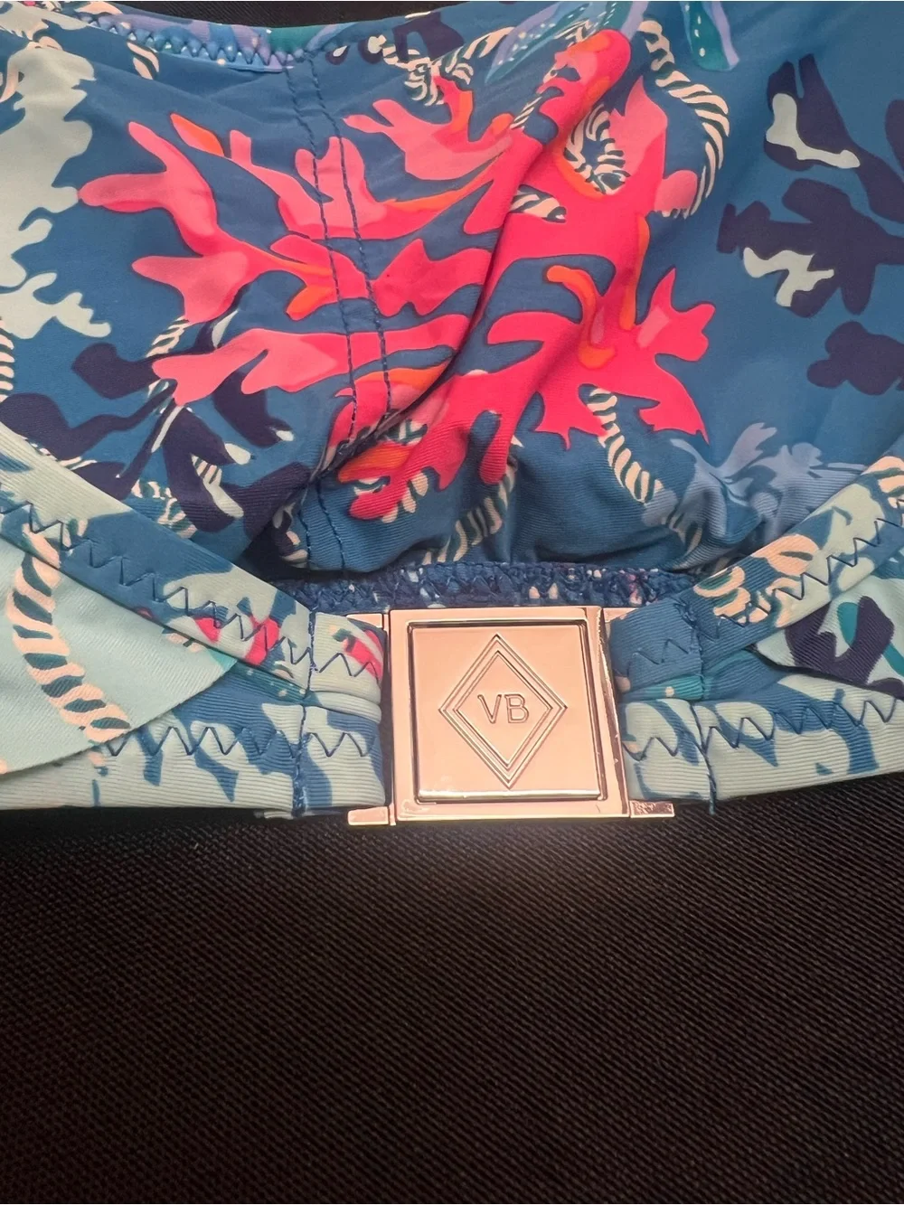 Vera Bradley NWT Women’s Blue Aqua Coral-Print Ruffle Bikini Top 8 10